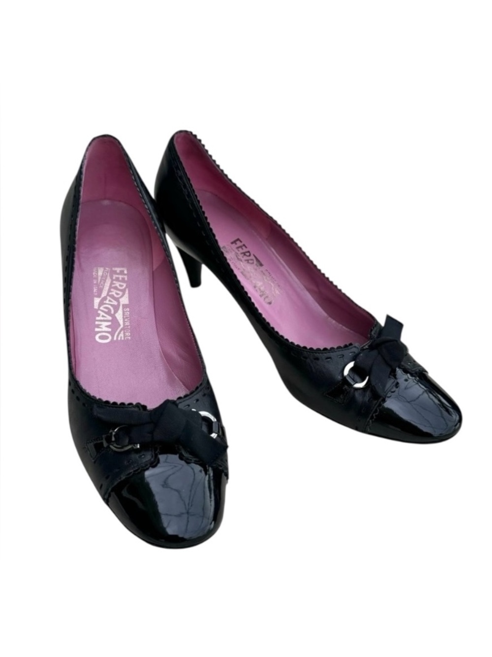 Salvatore Ferragamo Patent Gancini Heels Bow Detail Black - Picture 4 of 14